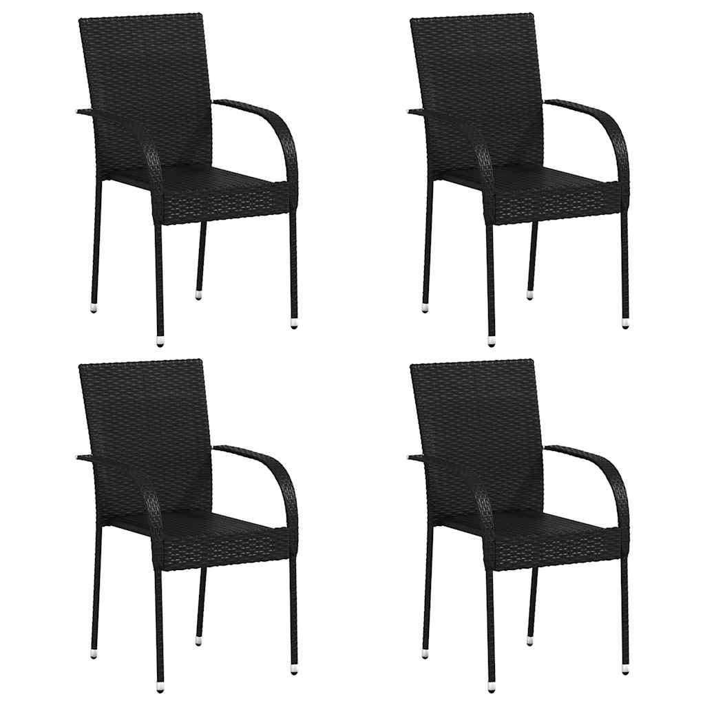 Dining Chair | Set of 4 | Black | PE rattan, powder-coated steel