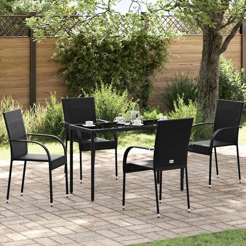 Dining Chair | Set of 4 | Black | PE rattan, powder-coated steel