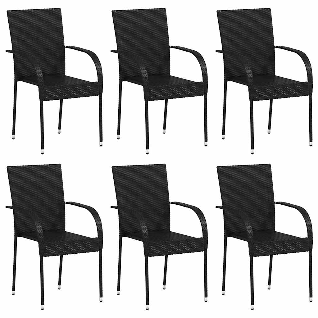 Dining Chair | Set of 6 | Black | PE Rattan | One Size | Stackable