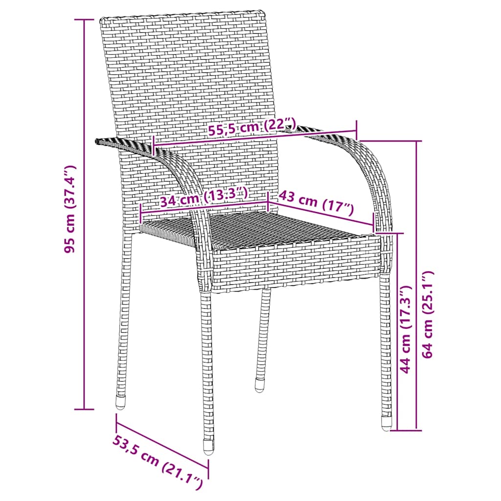 Dining Chair | Set of 6 | Black | PE Rattan | One Size | Stackable