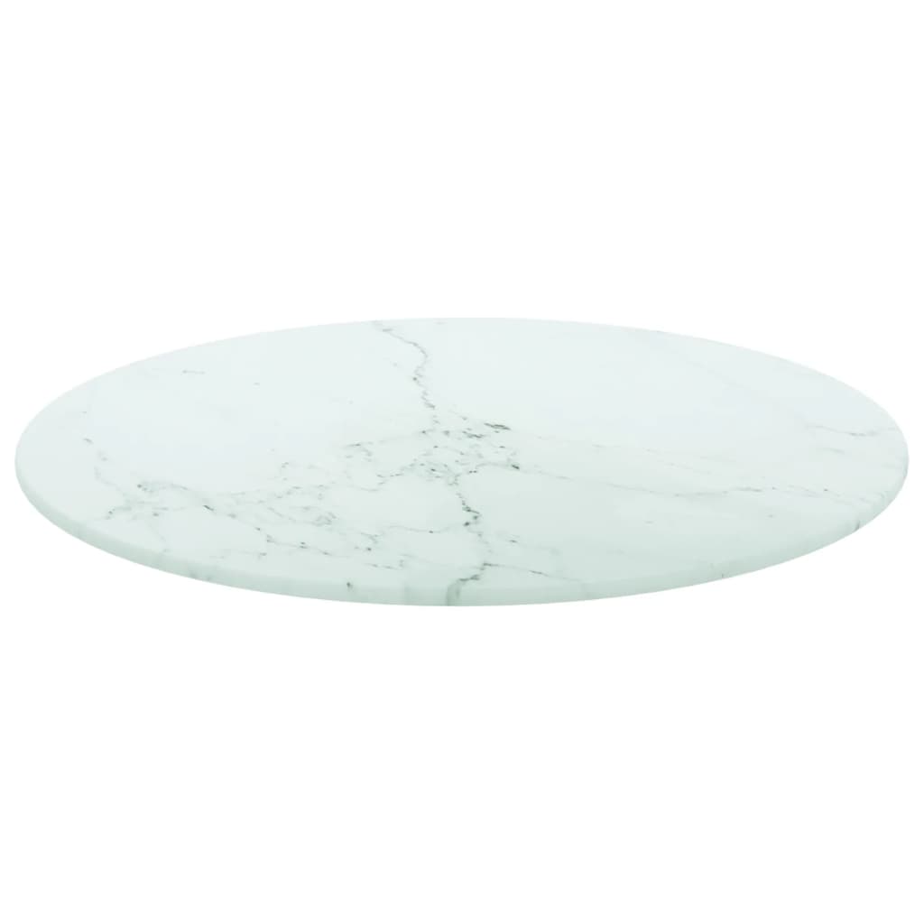 vidaXL Table Top White Ø40x0.8 cm Tempered Glass with Marble Design