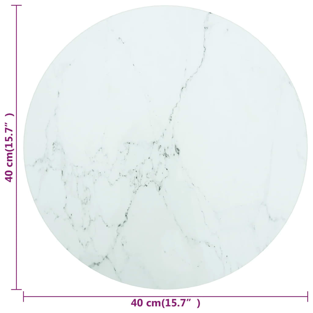 vidaXL Table Top White Ø40x0.8 cm Tempered Glass with Marble Design