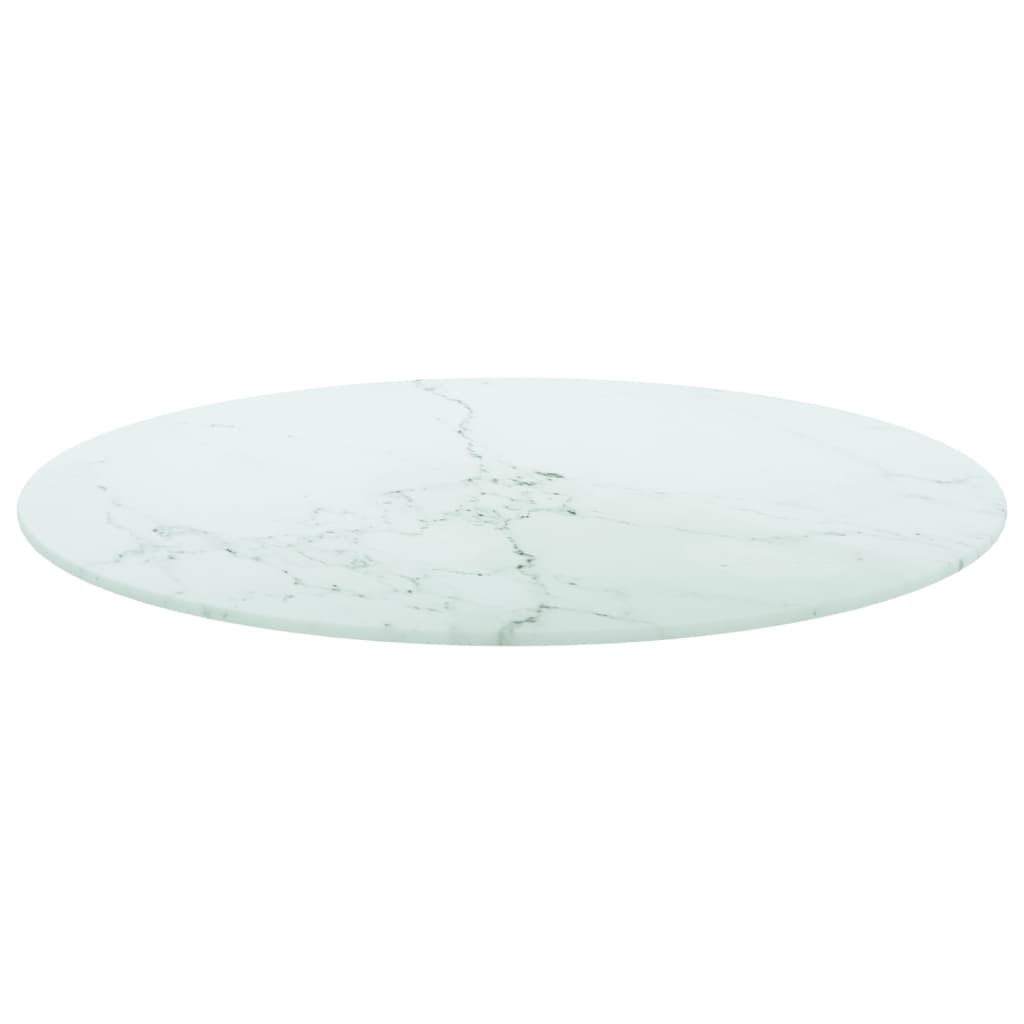 vidaXL Table Top White ?60x0.8 cm Tempered Glass with Marble Design