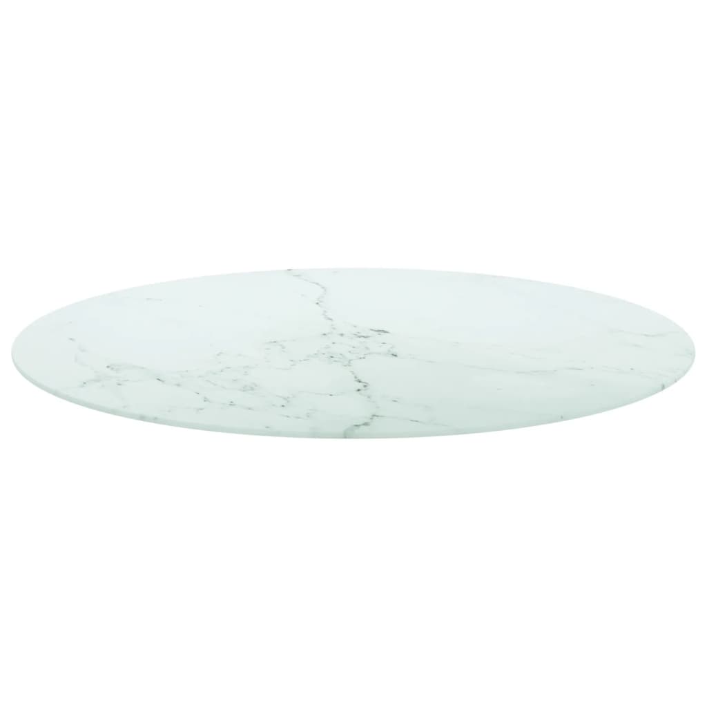 vidaXL Table Top White Ø90x1 cm Tempered Glass with Marble Design