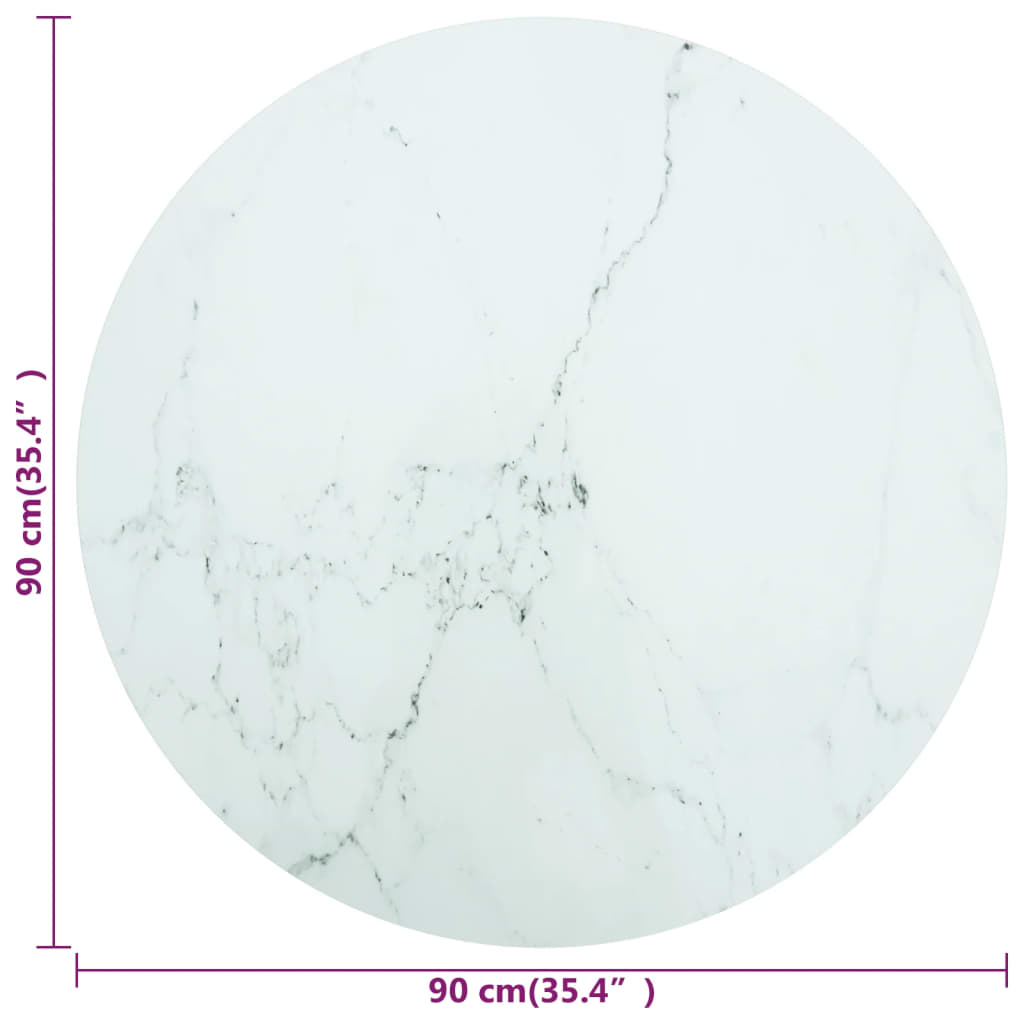 vidaXL Table Top White Ø90x1 cm Tempered Glass with Marble Design