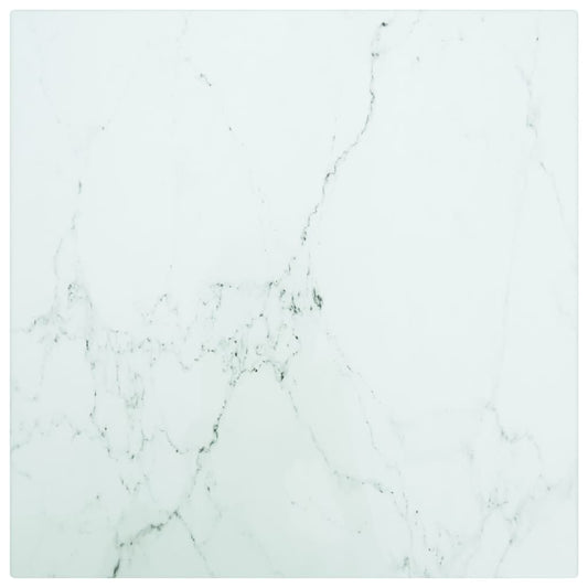 Table Top White 30x30 cm 6 mm Tempered Glass with Marble Design