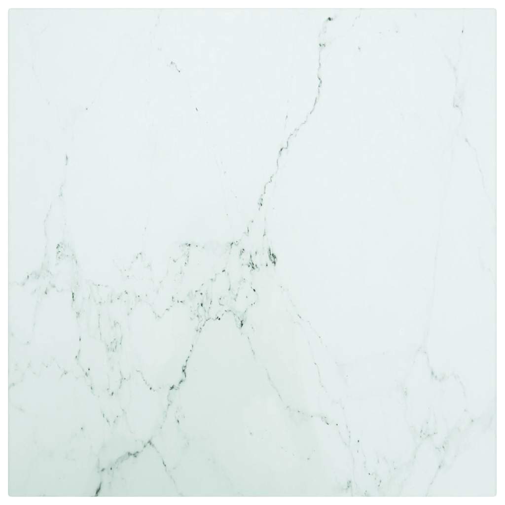 Table Top White 40x40 cm 6 mm Tempered Glass with Marble Design