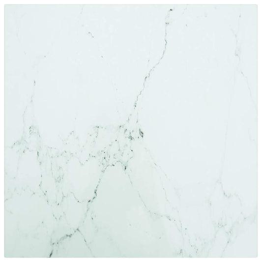 Table Top White 40x40 cm 6 mm Tempered Glass with Marble Design