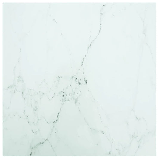 vidaXL Table Top White 50x50 cm 6 mm Tempered Glass with Marble Design