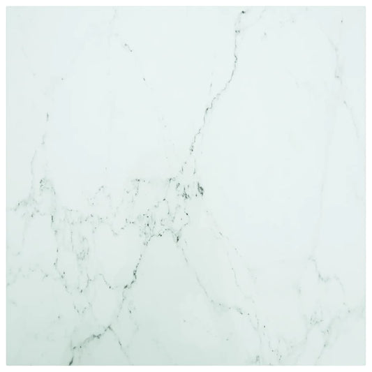 Table Top White 80x80 cm 6 mm Tempered Glass with Marble Design