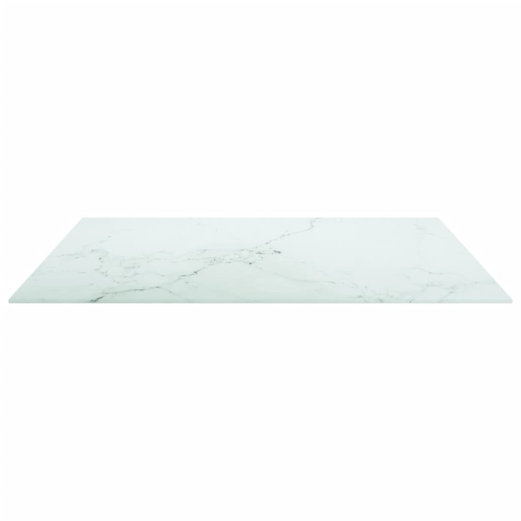 Table Top White 80x80 cm 6 mm Tempered Glass with Marble Design