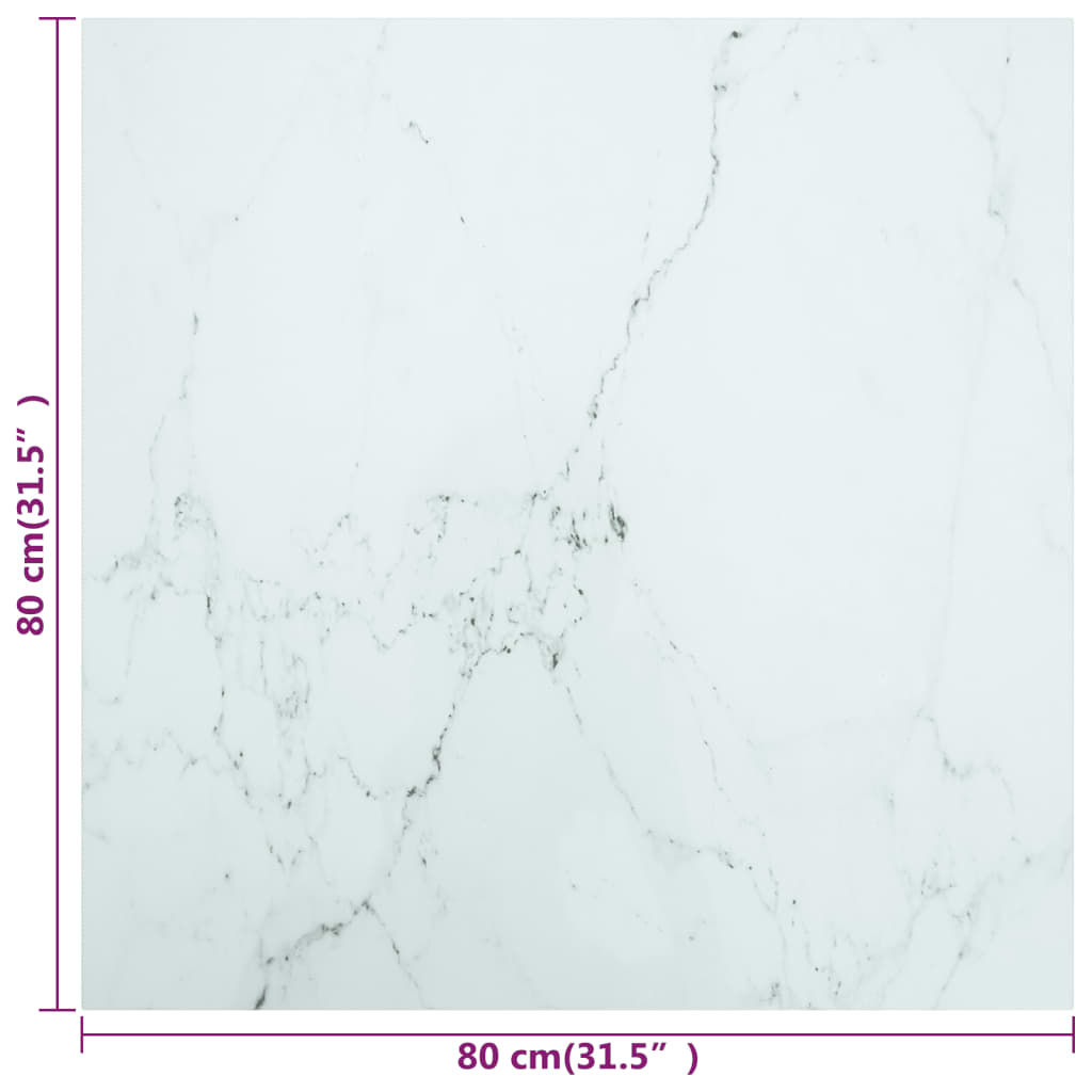 Table Top White 80x80 cm 6 mm Tempered Glass with Marble Design