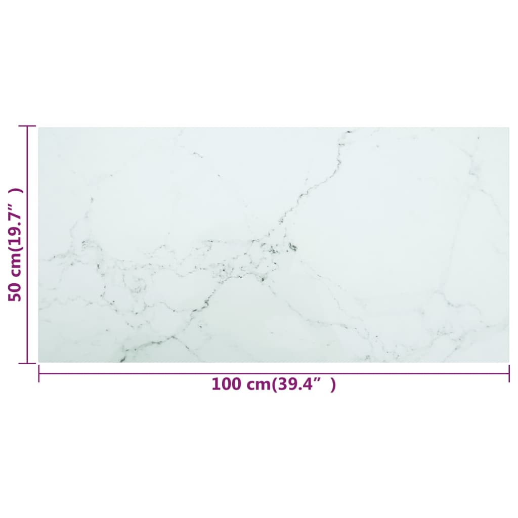 vidaXL Table Top White 100x50 cm 6mm Tempered Glass with Marble Design