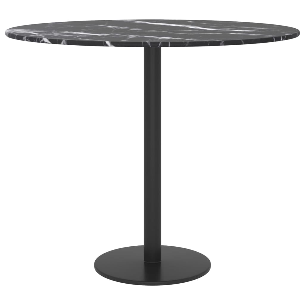 vidaXL Table Top Black Ø50x0.8 cm Tempered Glass with Marble Design