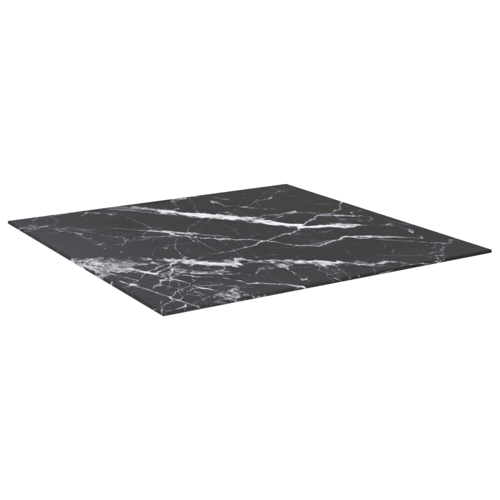 vidaXL Table Top Black 80x80 cm 6 mm Tempered Glass with Marble Design