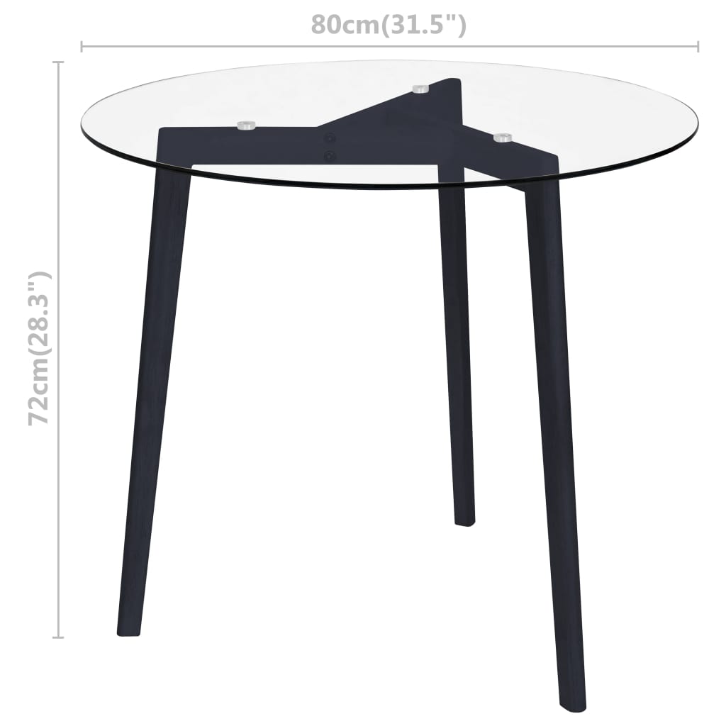 vidaXL Dining Table Transparent 80 cm Tempered Glass