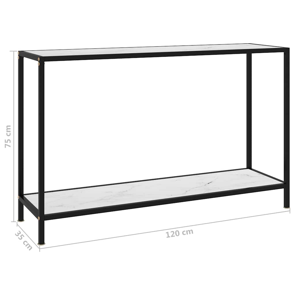 322841 vidaXL Console Table White 120x35x75 cm Tempered Glass