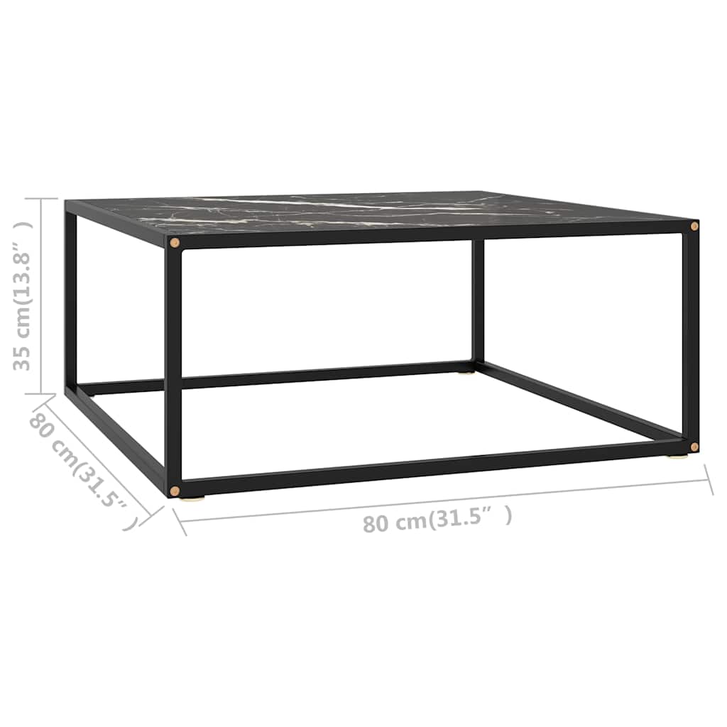 322878 vidaXL Coffee Table Black with Black Marble Glass 80x80x35 cm