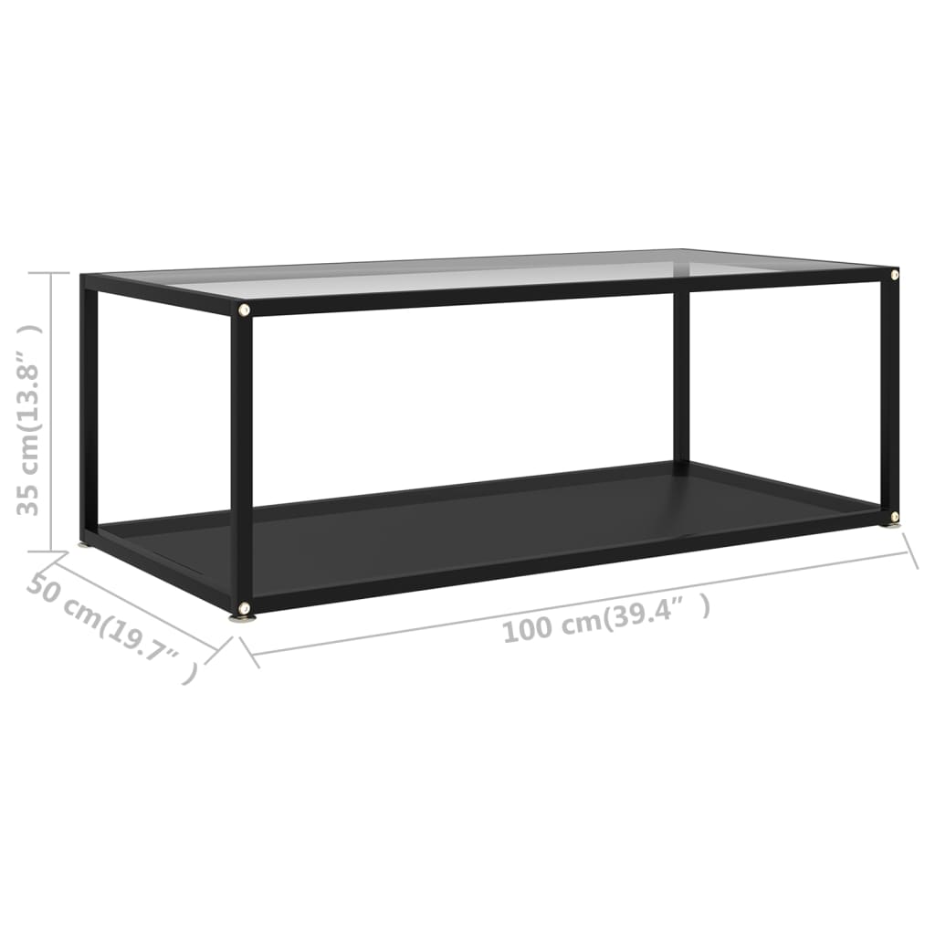 Coffee Table Transparent and Black 100x50x35 cm Tempered Glass