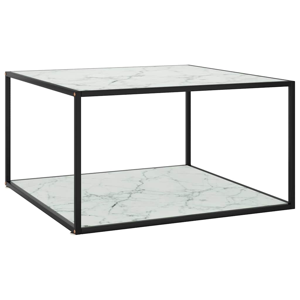322913 vidaXL Coffee Table Black with White Marble Glass 90x90x50 cm