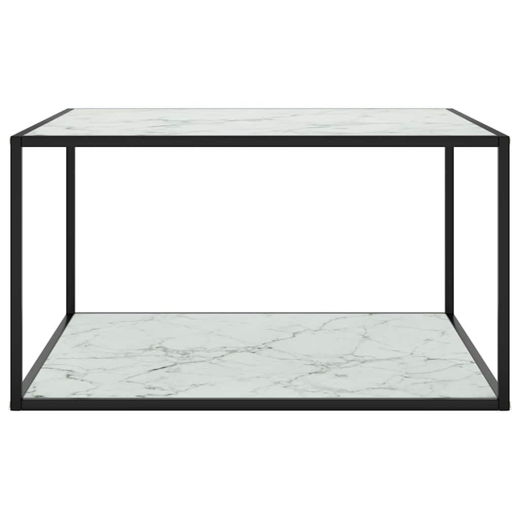 322913 vidaXL Coffee Table Black with White Marble Glass 90x90x50 cm