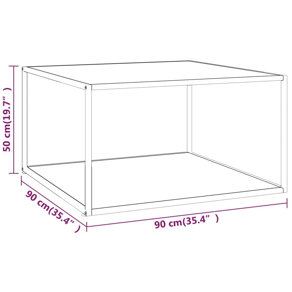 322913 vidaXL Coffee Table Black with White Marble Glass 90x90x50 cm