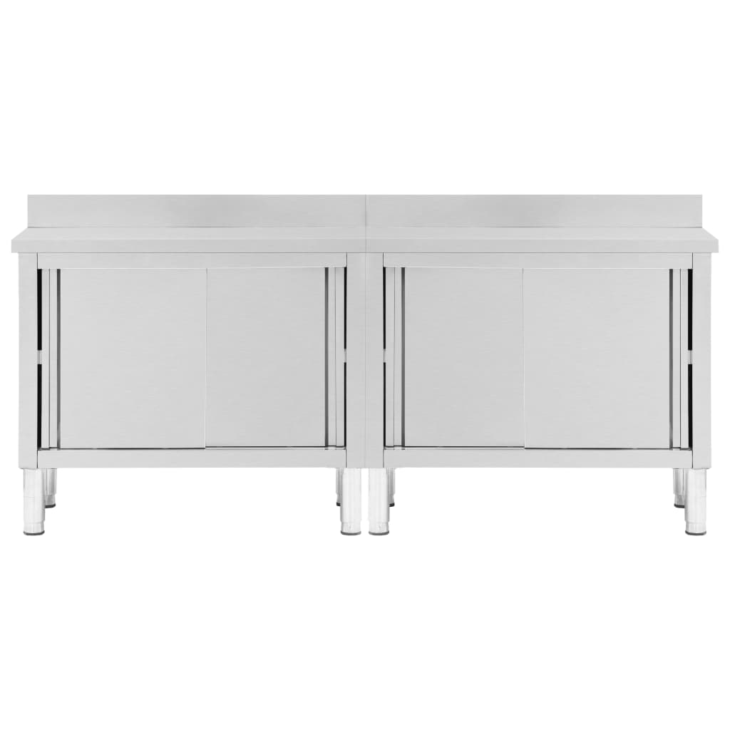 Work Tables with Sliding Doors 2pcs 200x50x(95-97)cm Stainless Steel