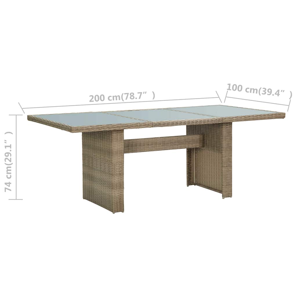 310142 vidaXL Garden Dining Table Brown 200x100x74 cm Glass and Poly Rattan