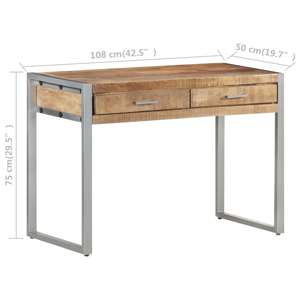 vidaXL Desk 108x50x75 cm Rough Mango Wood