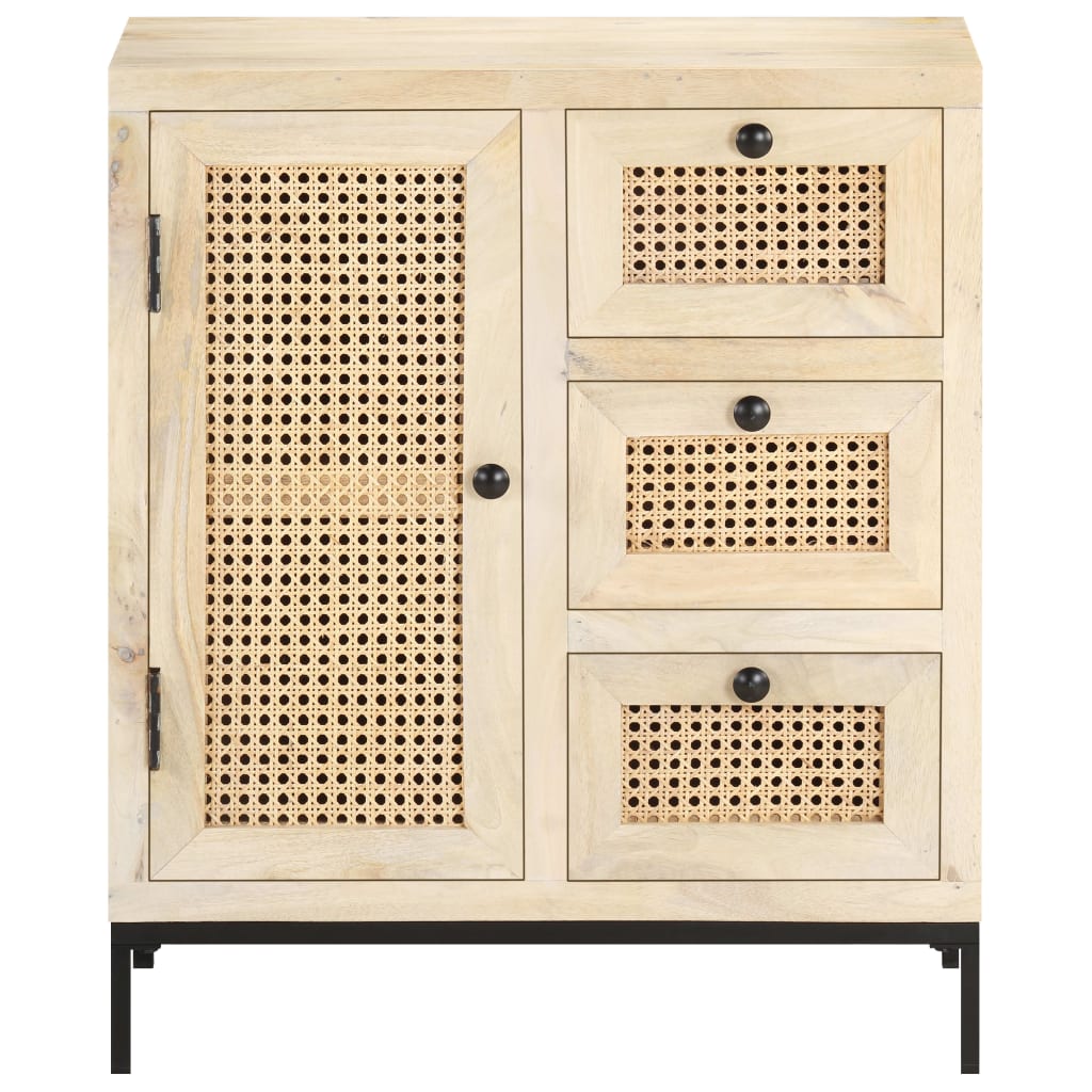Sideboard 60x35x70 cm Solid Mango Wood and Natural Cane