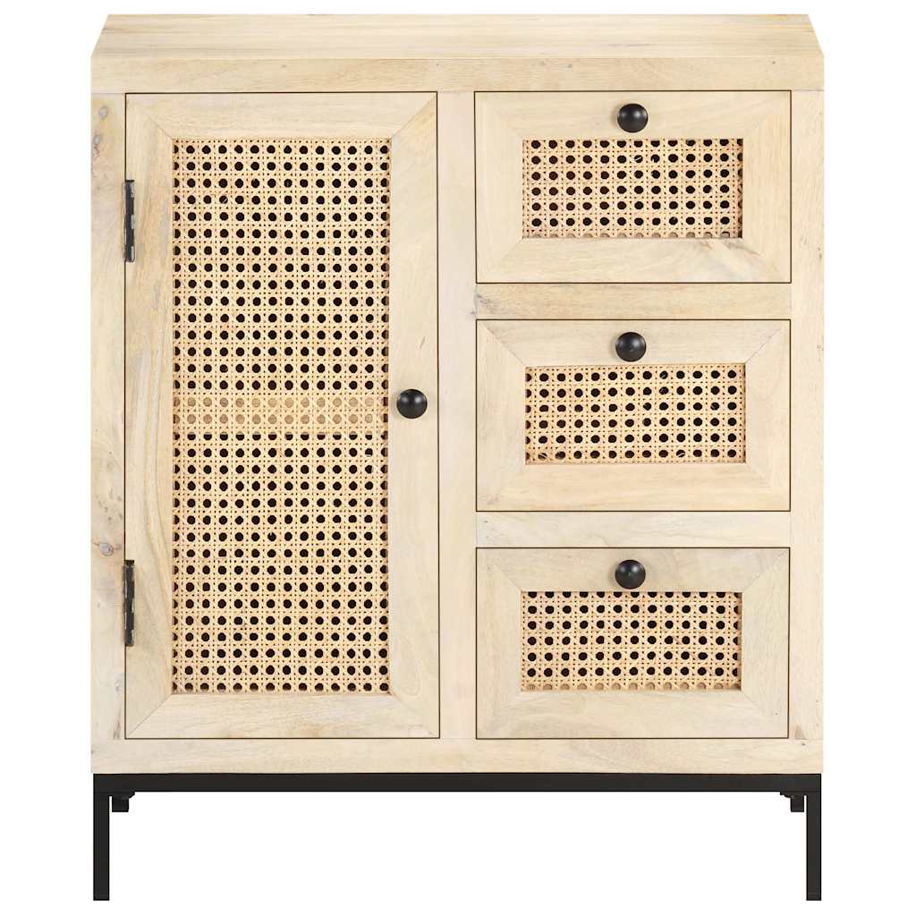 323508 vidaXL Sideboard 60x35x70 cm Solid Mango Wood and Natural Cane