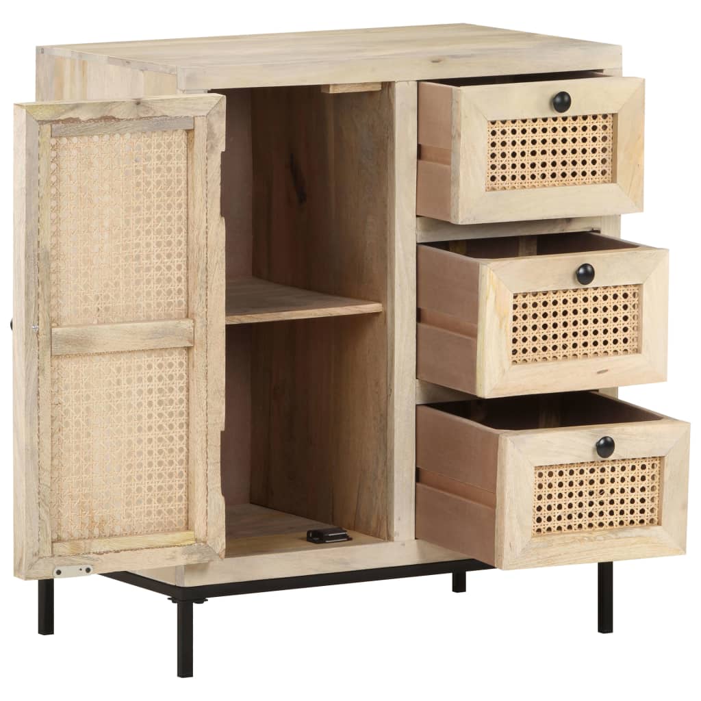 Sideboard 60x35x70 cm Solid Mango Wood and Natural Cane