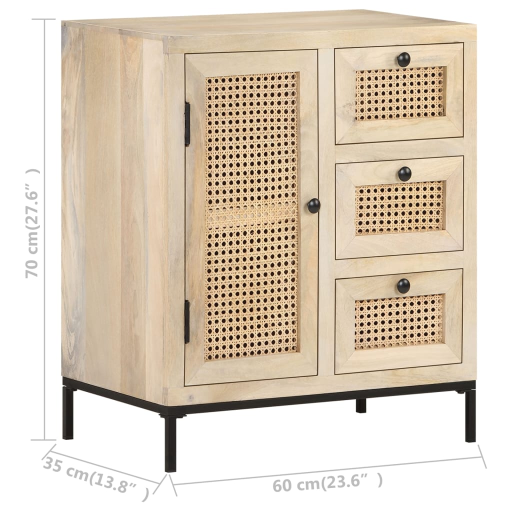 Sideboard 60x35x70 cm Solid Mango Wood and Natural Cane