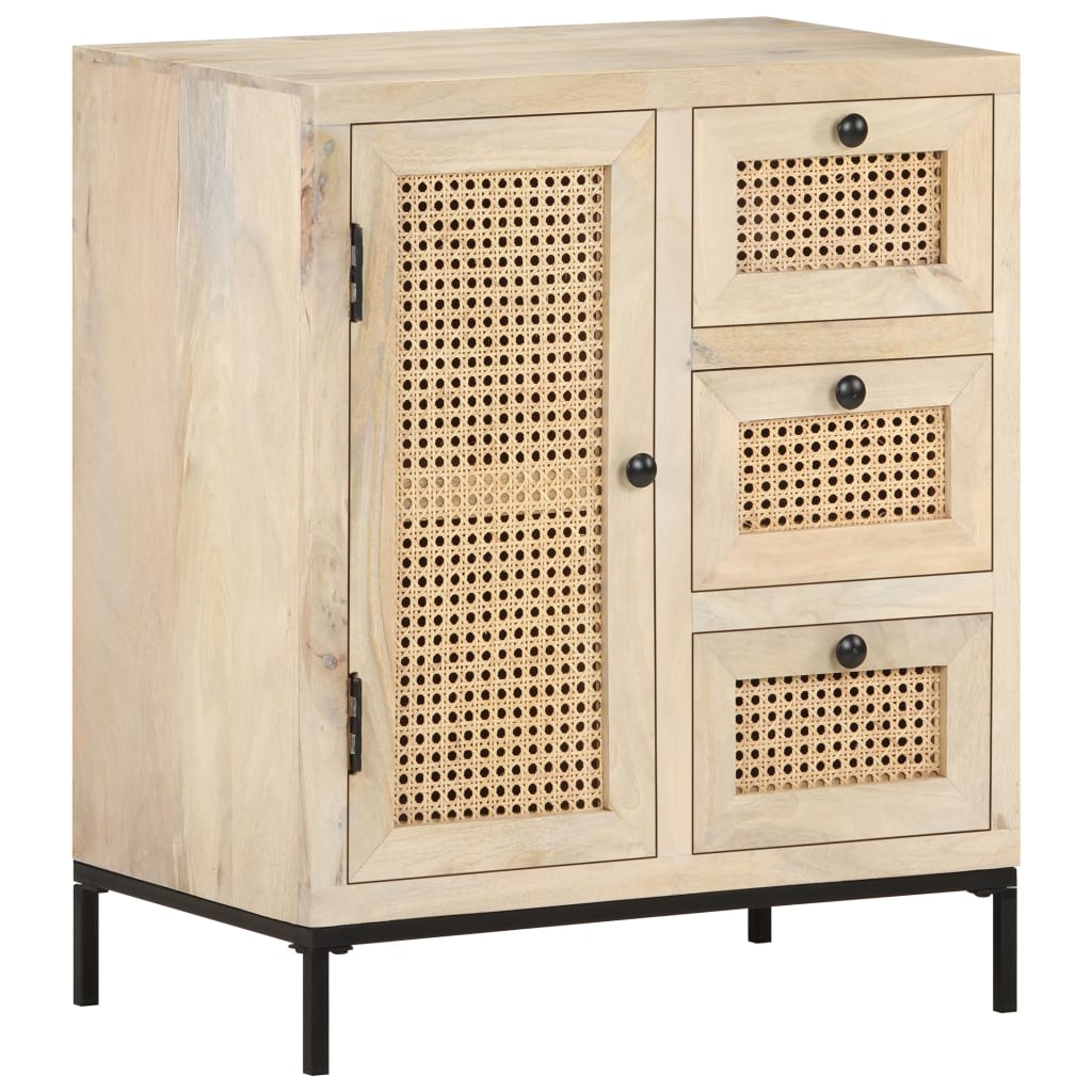 Sideboard 60x35x70 cm Solid Mango Wood and Natural Cane