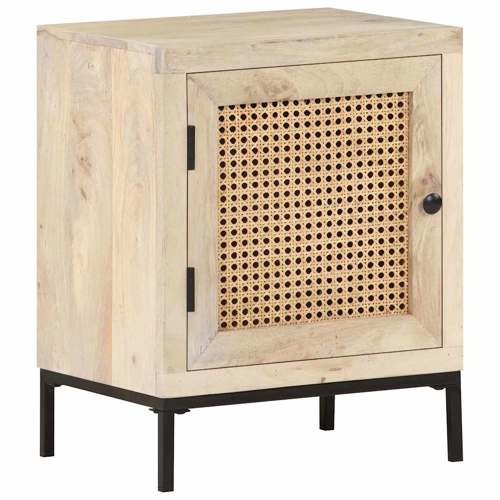 323509 vidaXL Bedside Cabinet 40x30x50 cm Solid Mango Wood and Natural Cane