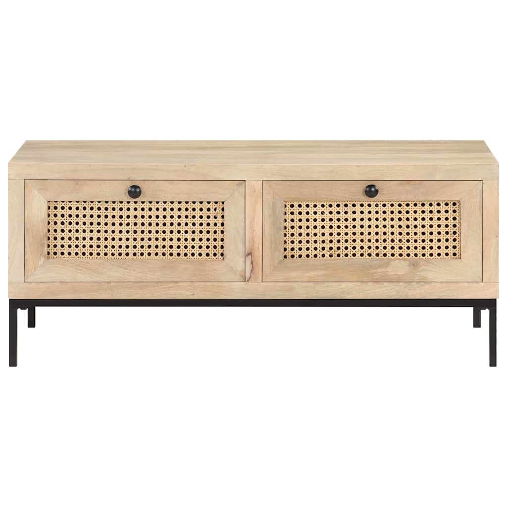 323511 vidaXL Coffee Table 90x50x37 cm Solid Mango Wood and Natural Cane