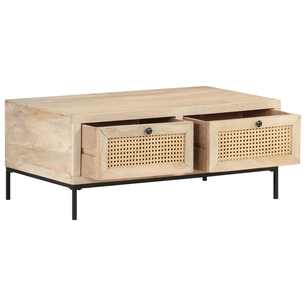 323511 vidaXL Coffee Table 90x50x37 cm Solid Mango Wood and Natural Cane