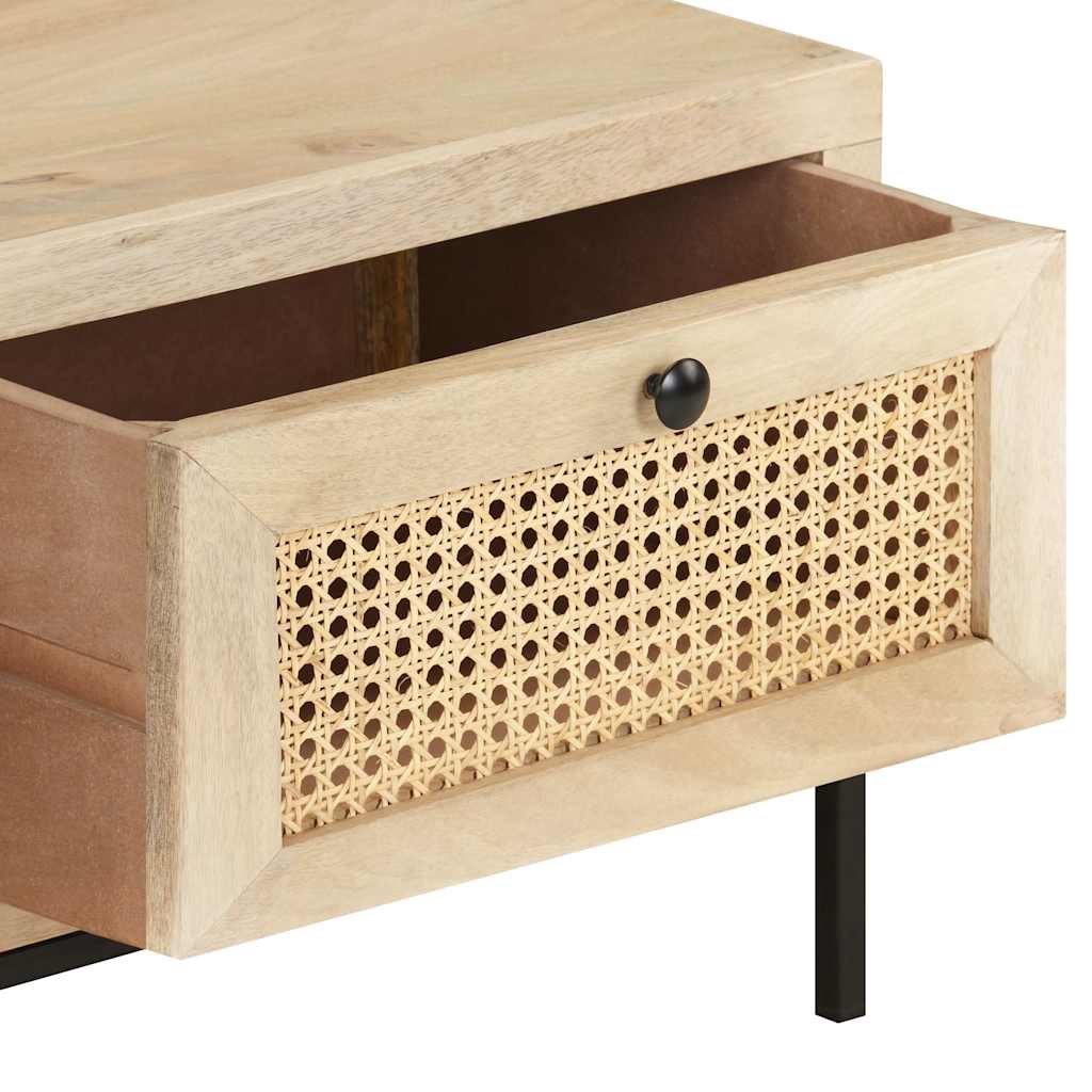 323511 vidaXL Coffee Table 90x50x37 cm Solid Mango Wood and Natural Cane