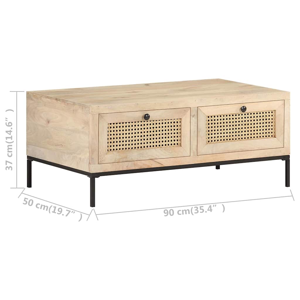 323511 vidaXL Coffee Table 90x50x37 cm Solid Mango Wood and Natural Cane