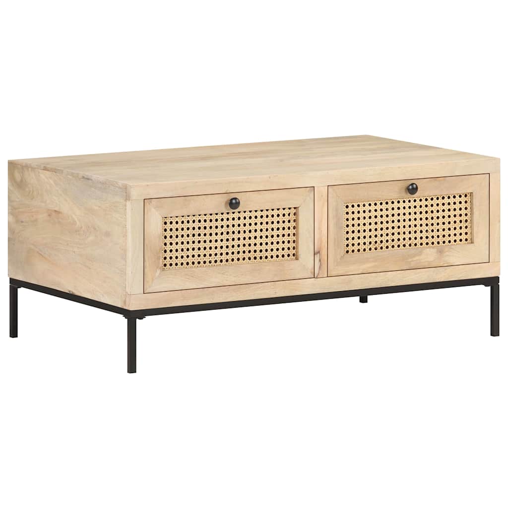 323511 vidaXL Coffee Table 90x50x37 cm Solid Mango Wood and Natural Cane