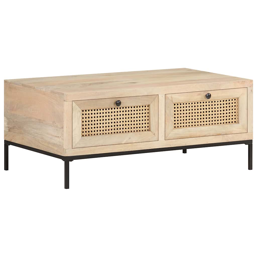 323511 vidaXL Coffee Table 90x50x37 cm Solid Mango Wood and Natural Cane