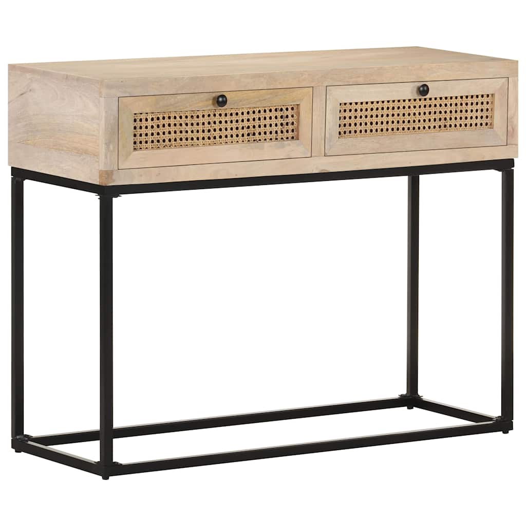 323512 vidaXL Console Table 100x35x76 cm Solid Mango Wood and Natural Cane