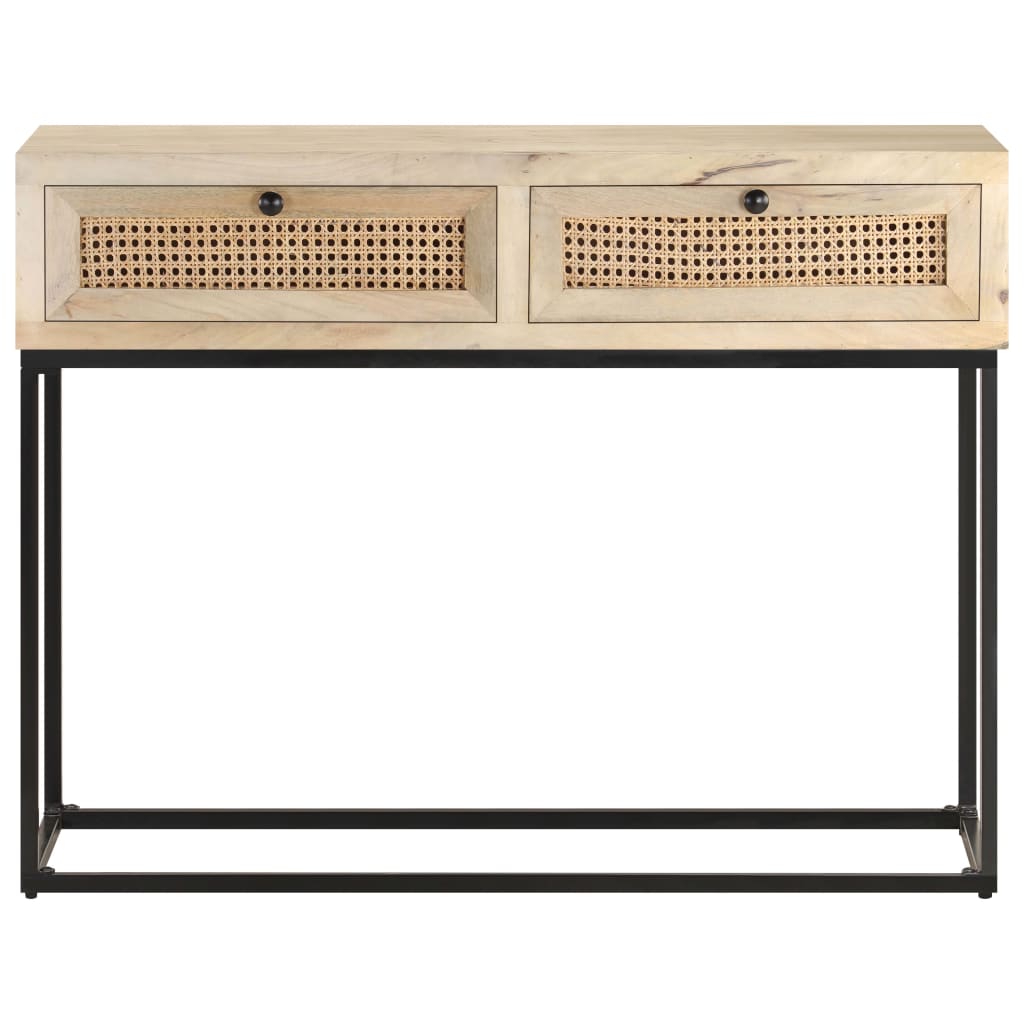 323512 vidaXL Console Table 100x35x76 cm Solid Mango Wood and Natural Cane