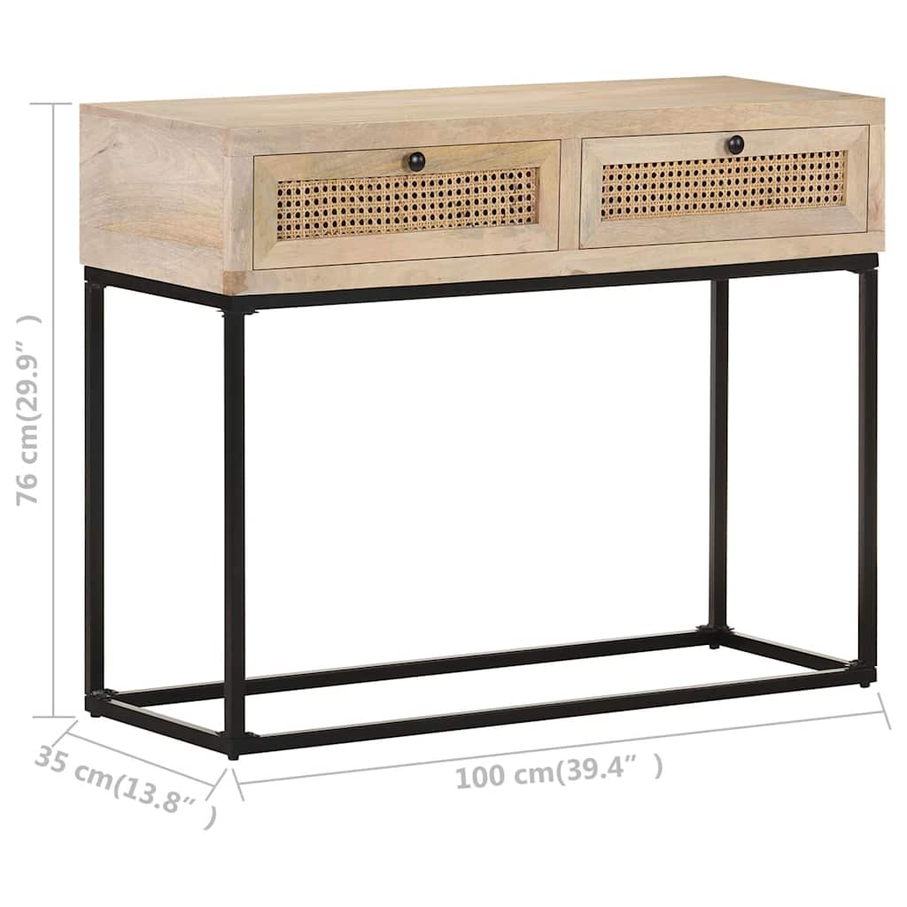 323512 vidaXL Console Table 100x35x76 cm Solid Mango Wood and Natural Cane