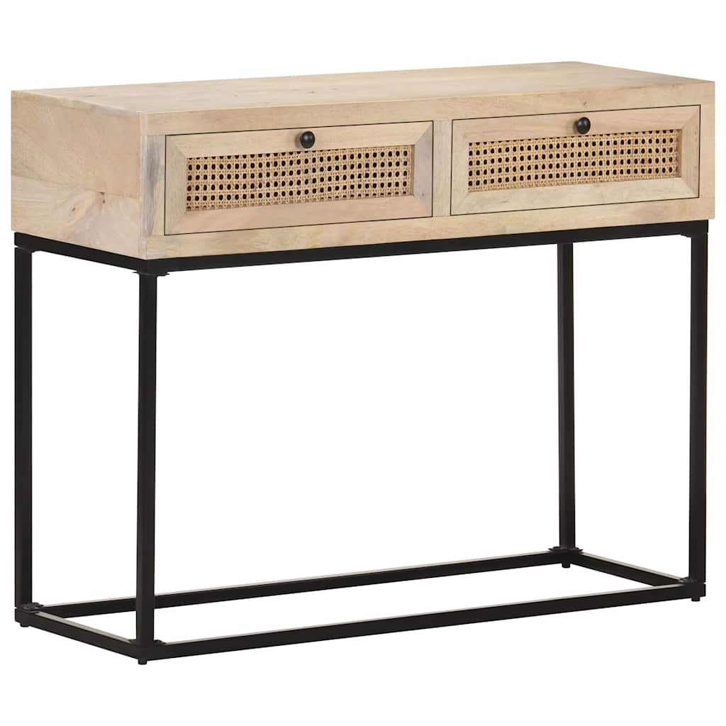 323512 vidaXL Console Table 100x35x76 cm Solid Mango Wood and Natural Cane