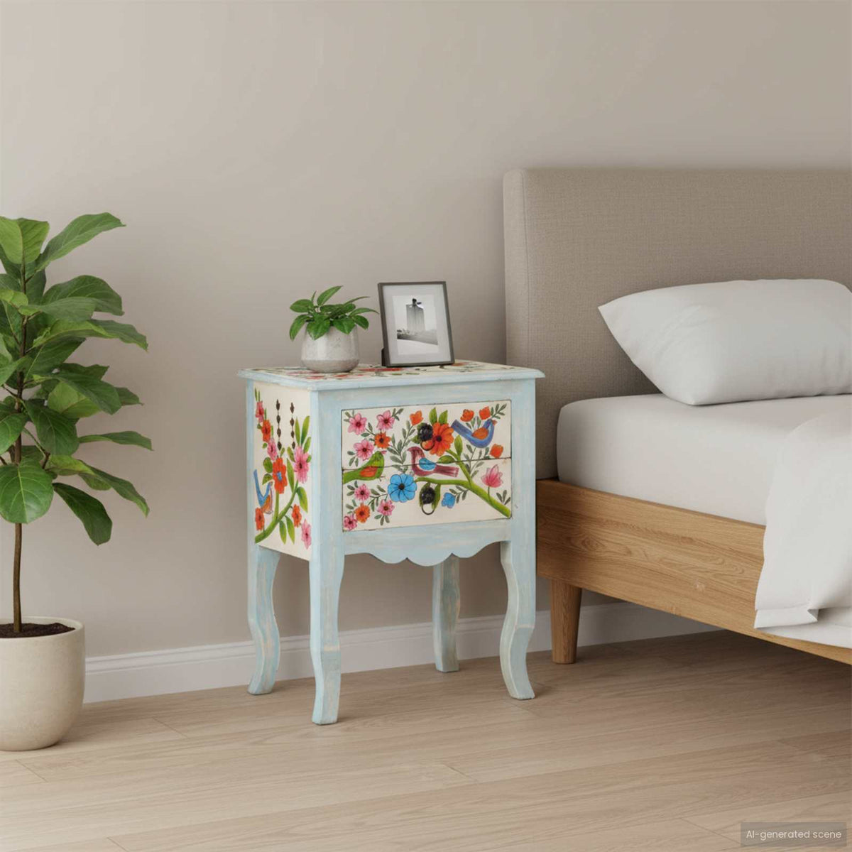 323541 vidaXL Hand Painted Bedside Cabinet 40x30x50 cm Solid Mango Wood