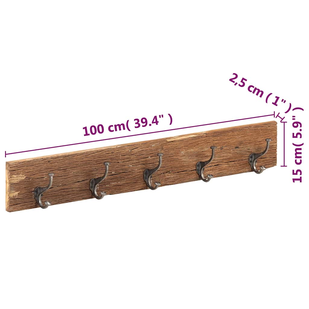 321950 vidaXL Hall Hanger with 5 Hooks 100x2,5x15 cm Solid Reclaimed Wood