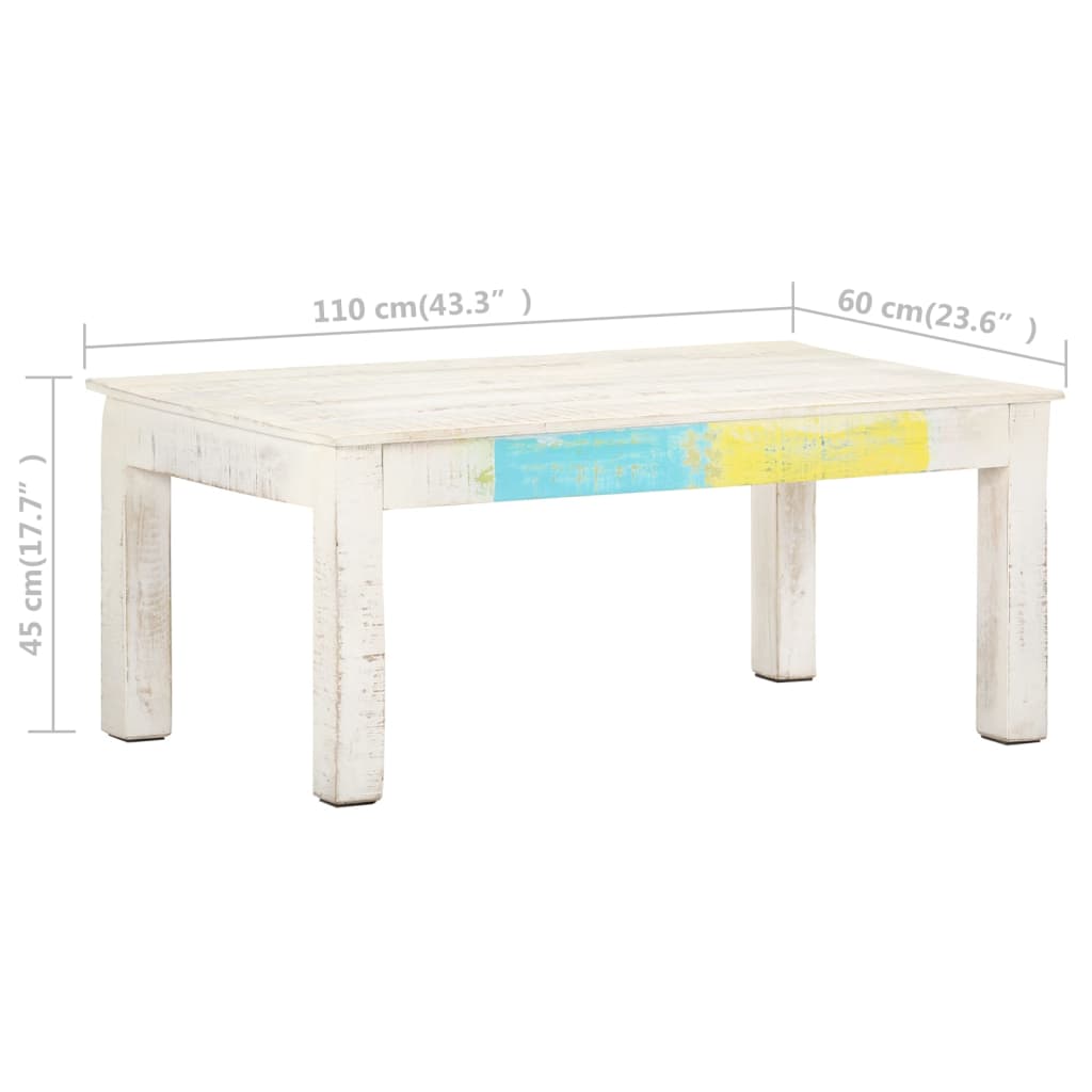 323555 vidaXL Coffee Table White 110x60x45 cm Solid Mango Wood