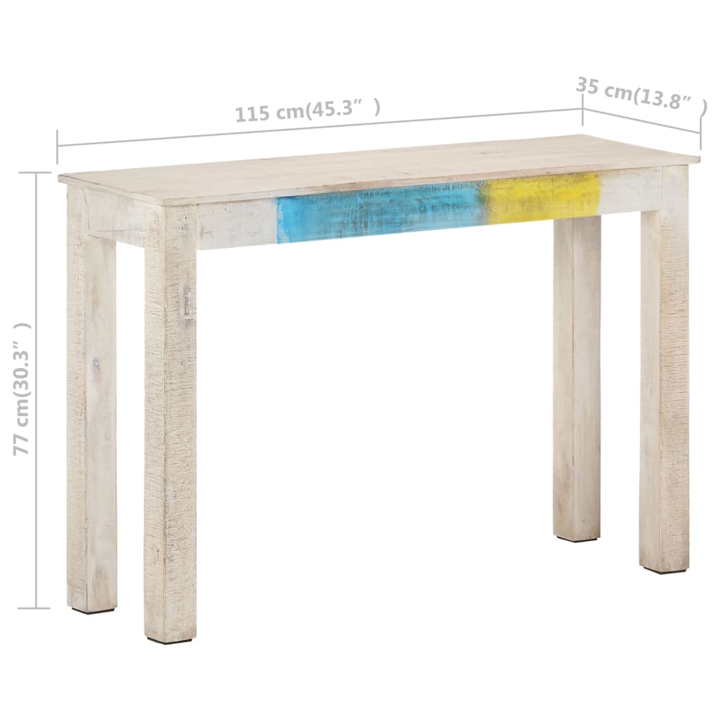 323556 vidaXL Console Table White 115x35x77 cm Rough Mango Wood