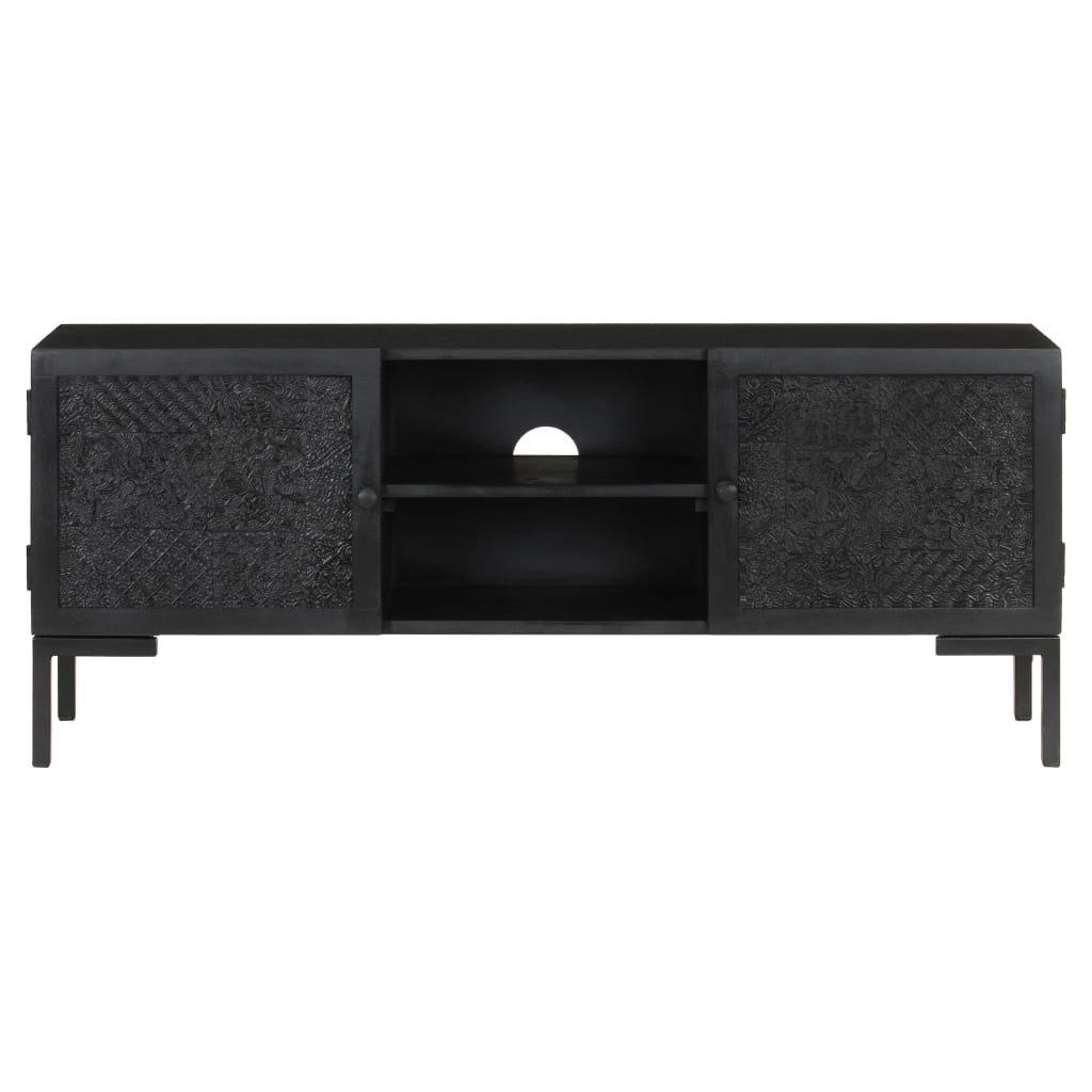 vidaXL TV Cabinet Black 115x30x46 cm Solid Mango Wood